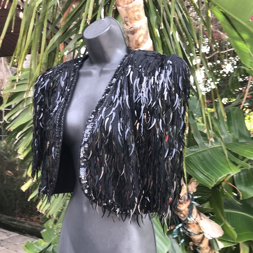 Vintage Augustat , sequin sheer  silk bolero with power shoulders - Picture 6 of 10